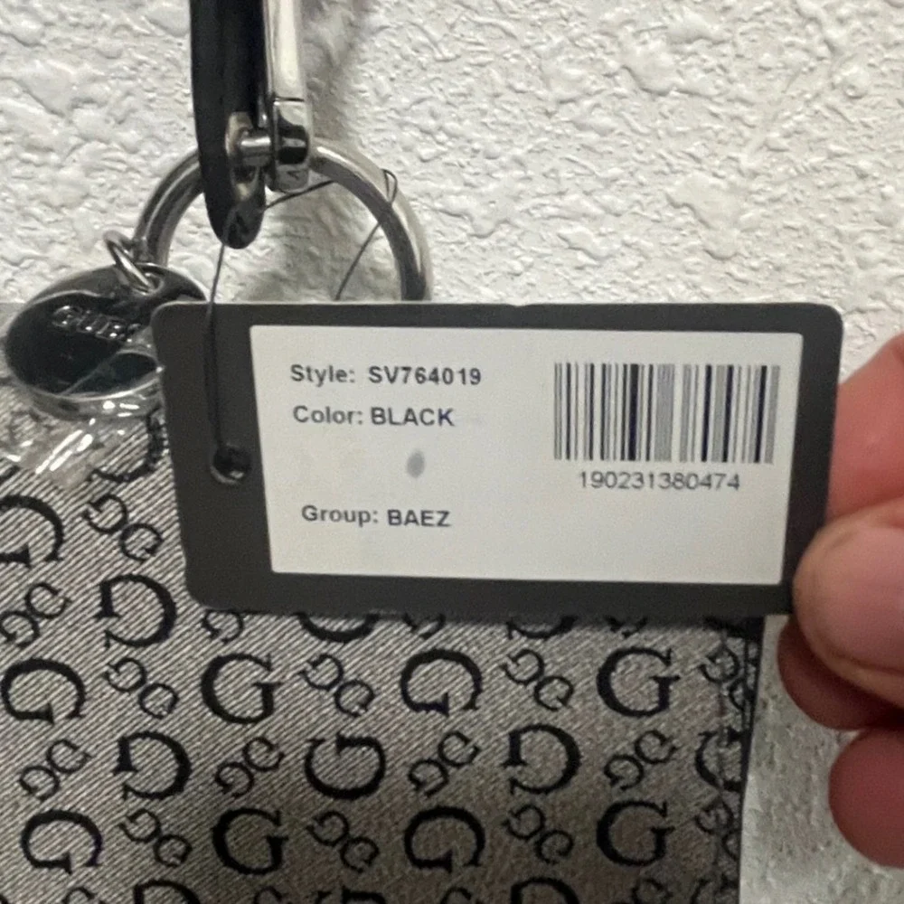 GUESS Baez Crossbody Handbag Black Grey Monogram Flap Top Handle Purse NWT Flaw